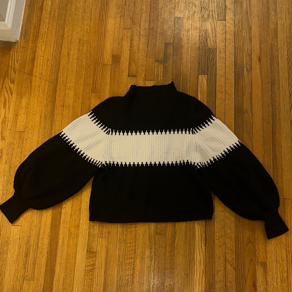 French Connection Black and White Cowl Sweater